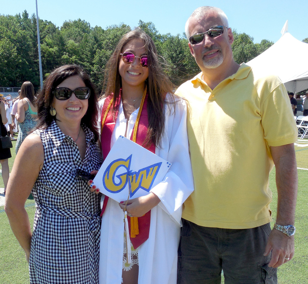 (above l-r) From left, Jennifer, Sarah and Mitch Kweit of Warren Township celebrate Sarah’s graduation on Wednesday, June 24, from Watchung Hills Regional High School immediately following the ceremony.  Sarah plans to attend George Washington University, Washington, D.C.