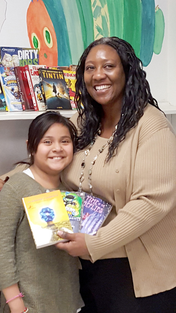 (above l-r) Paola Lopez and Ms. Susan Farrar, Franklin School's Librarian.