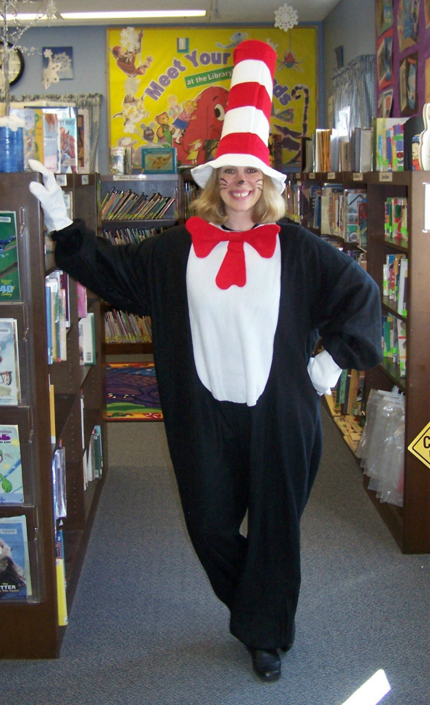 (above) Longtime resident and library Friend Jessica Wexler who brings the Cat in the Hat to the library every year for Dr. Seuss Day.