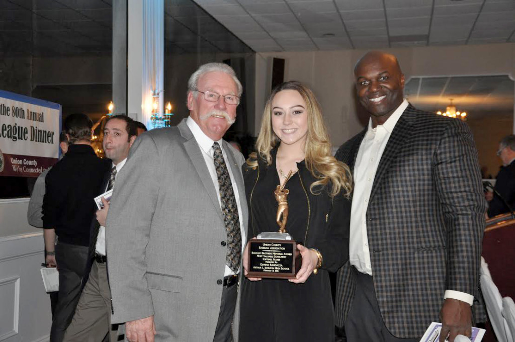 (above, l-r) Sparky Lyle, former New York Yankees All-Star relief pitcher, Cy Young Award-winner and two-time World Series champion, Gianna Randazza, and Todd Bowles, Elizabeth, NJ native and current head coach of the New York Jets.