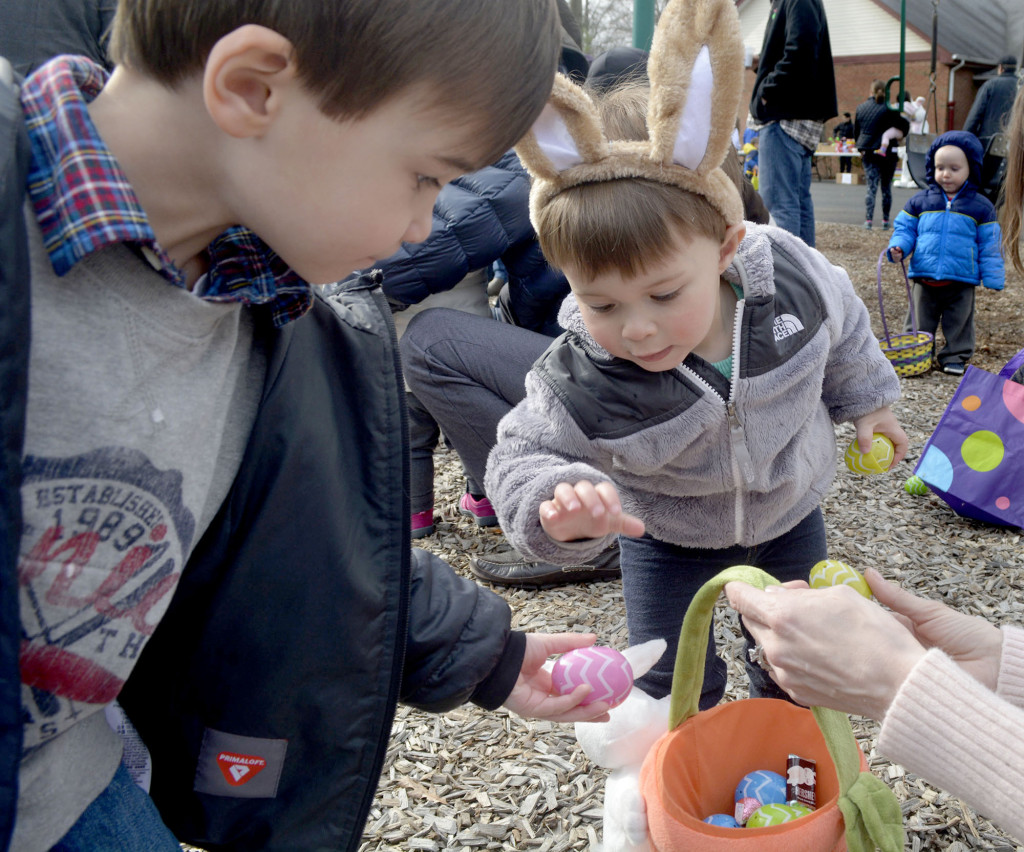 (above) Dylan, left, and Ayden Darrow of Scotch Plains collect some prize eggs.