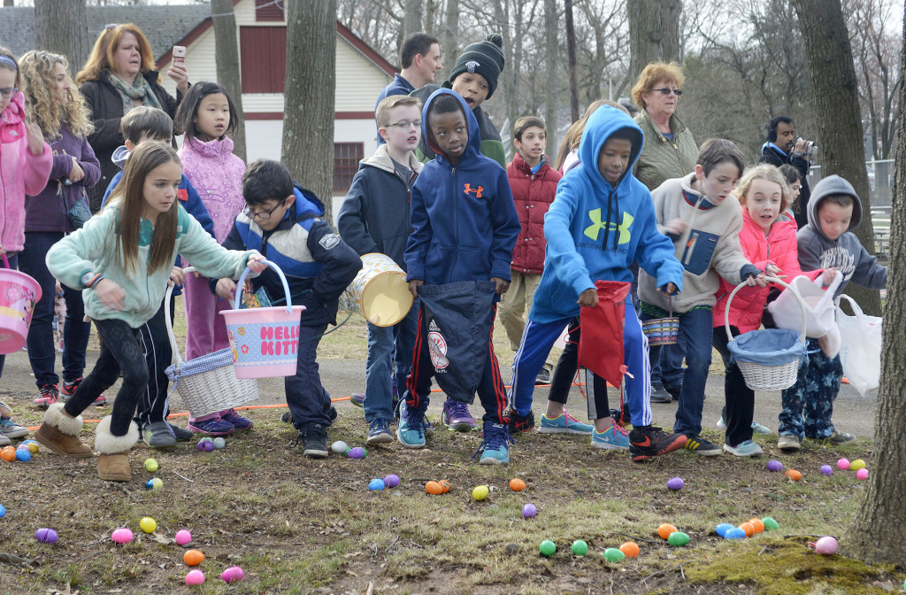The race is on the prize eggs at the annual Easter Egg Hunt in Forest Road Park  in Fanwood, NJ, Saturday, March 19, 2016. (Photo by Brian Horton)