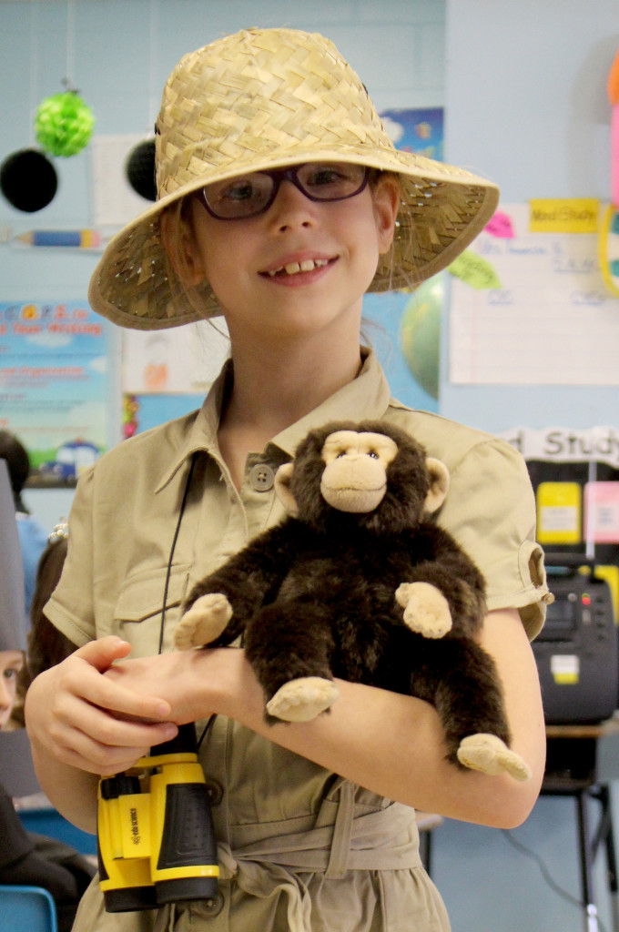 (above) Natalee Kingman dresses as British primatologist Jane Goodall for Biography Day.