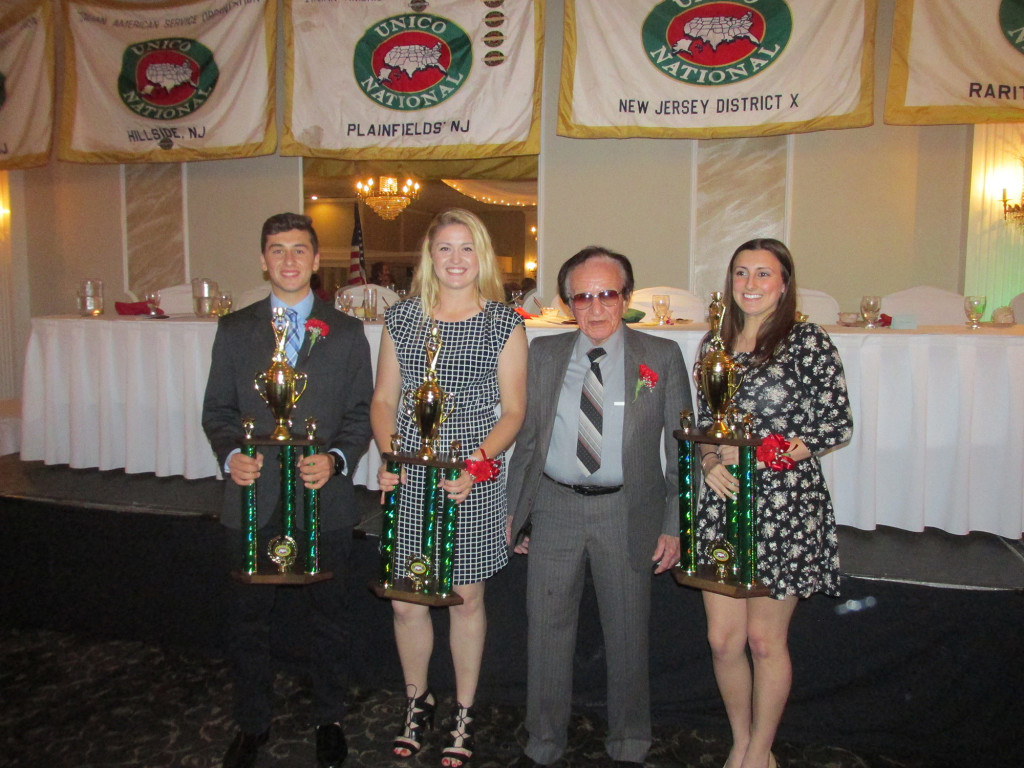 (above) District X of UNICO National held the Annual Brian Piccolo awards at the Gran Centurions on May 6th. The award goes to high school senior Italian-American athletes that excel in sports and academics. Shown here are Clark UNICO’s recipients: Michael DeMarco, Stephanie Visconti, Piccolo Chairman Bob Spinella, and Molly Panetta.