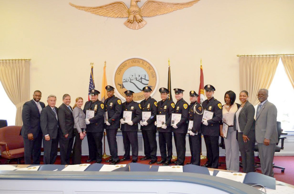 (above) Municipal, County and State officials were present to celebrate the accomplishments of nine members of the Union Police Department who received awards for their bravery dedication and sacrifice during National Police Week.
