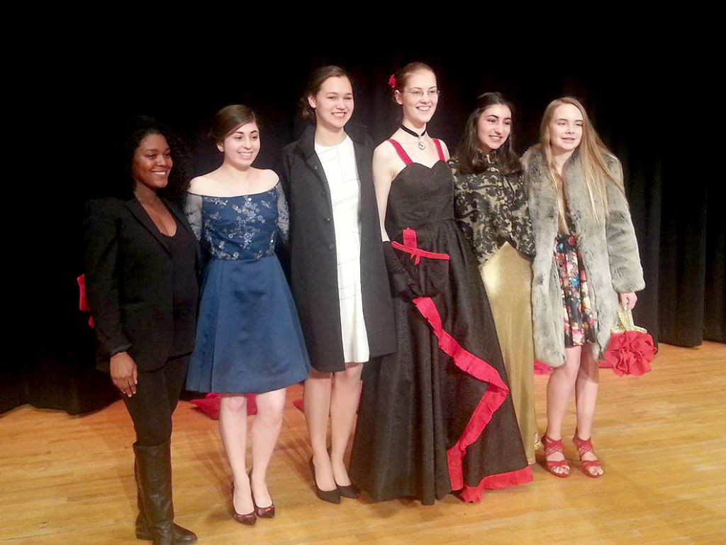 (above l-r) Dom Streater, Project Runway All-Star Contestant with age group winners - Kaylee Spiteri of Green Brook, Hannah Coward of Randolph, Felicity Anderson-Moore of Chatham, Arianna Minassian of Basking Ridge and Aleena Brown of Madison.