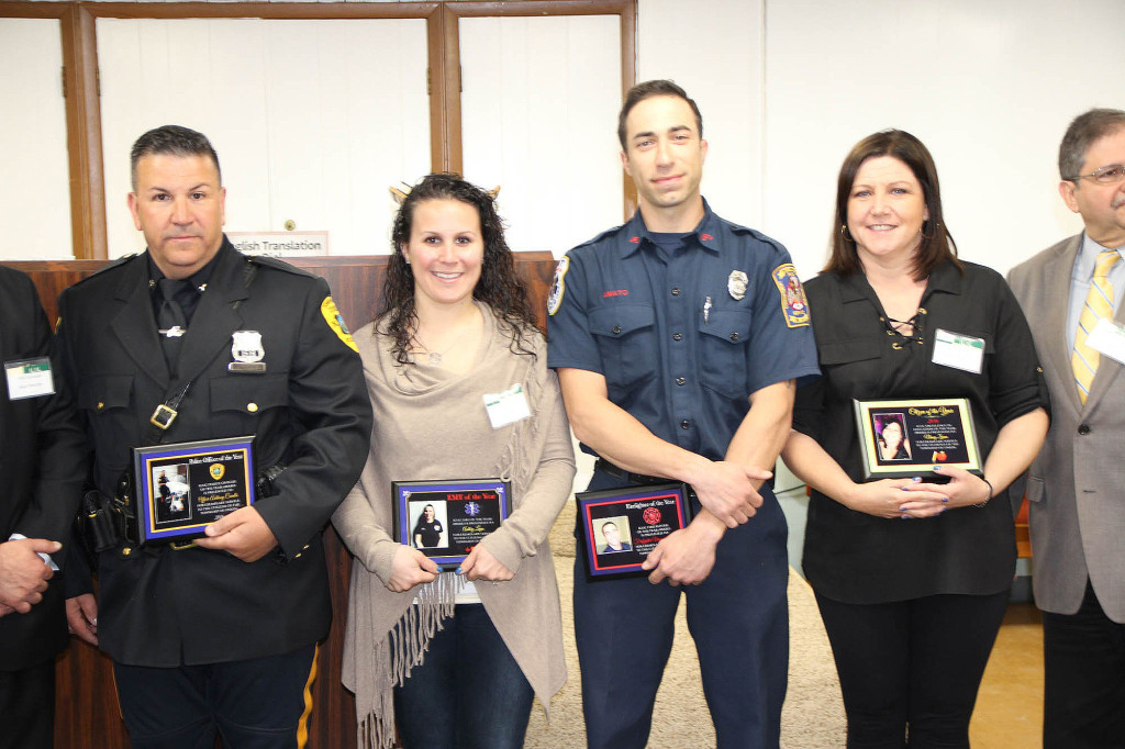 (above) Community service members who were honored included Vincent Amato, Union Fire Department; Ashley Lupo, Union EMS; Anthony Cavello, Union Police Department; and Nancy Zuena, Union Board of Education.