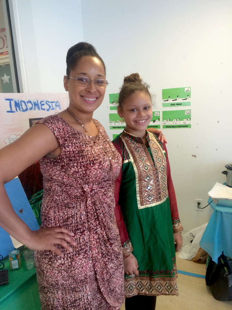 (above) Ms. Charles and Jenesis Vargas. Jenesis researched India and is wearing typical Indian dress and jewelry. Photo by Linden Public Schools.