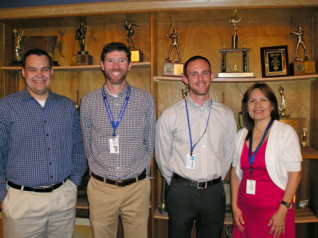 (above) Westfield High School teaching awards were presented to (l-r) Scott Rutherford (Above and Beyond Award), Christopher Tafelski (Distinguished Teacher of the Year Award), Christopher Vitale (WHS-PTSO Outstanding Teacher of the Year Award), and Maria Martinez (Robert and Linda Foose Memorial Award).