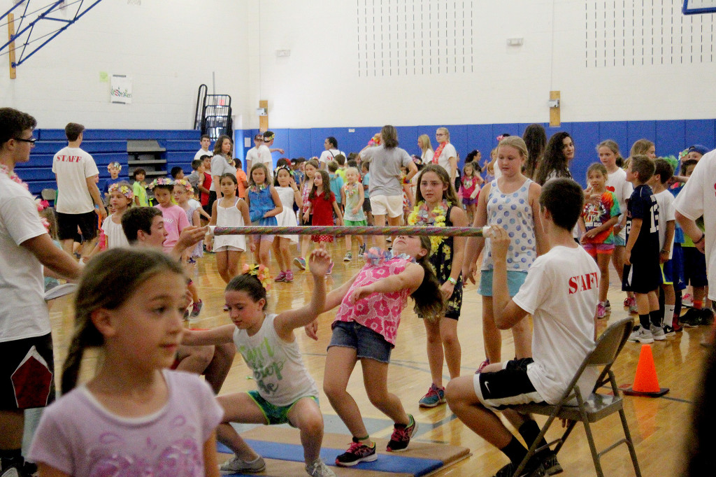 (above) Hawaiian Day Limbo—campers made leis and were encouraged to wear / bring in anything Hawaiian. Hawaiian music was played, and everyone loved doing the limbo.