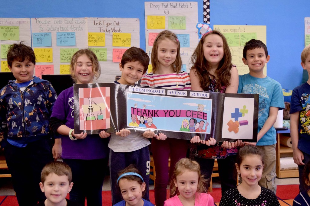 (above) Students at Bloomingdale Avenue School pose for a "Thank You" photo to CFEE for helping to support innovation in Cranford Schools.