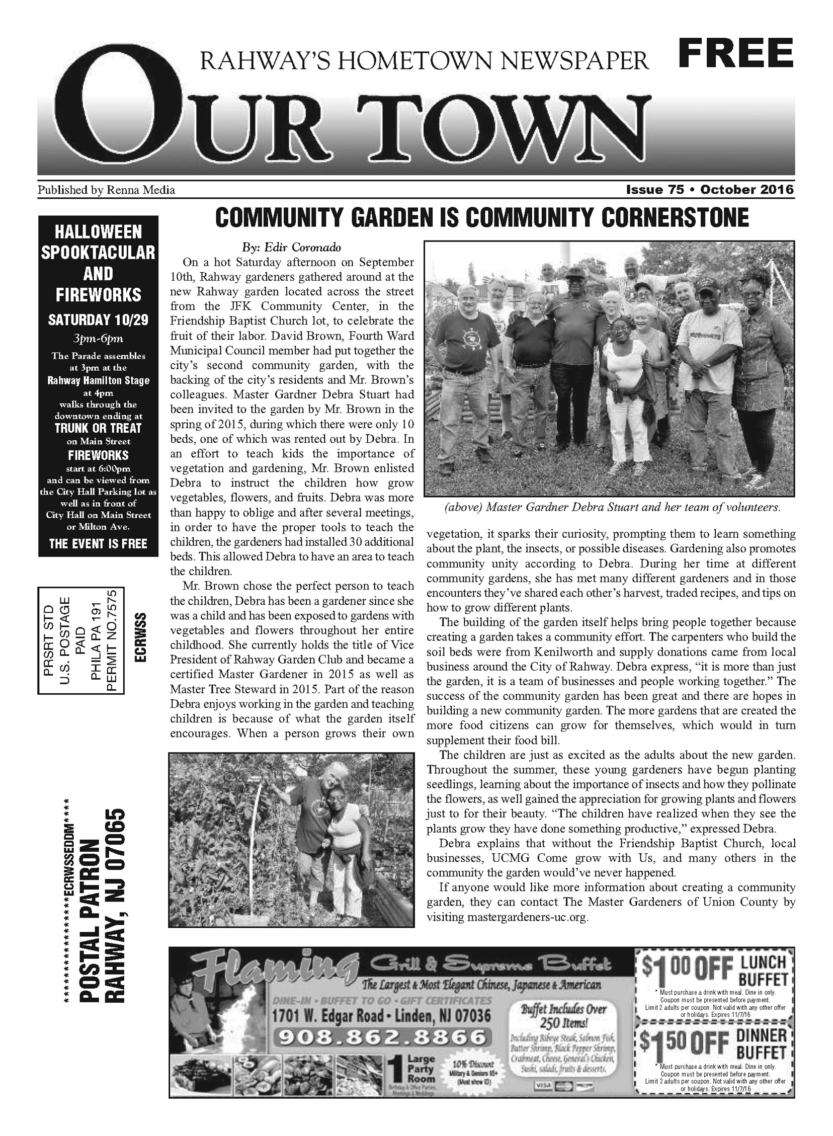 Renna Media The October 2016 issue of Our Town Rahway’s Hometown