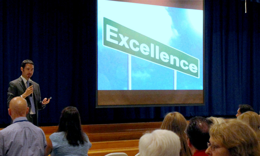 (above) Superintendent Dr. Matthew Mingle addressed school district staff on Sept. 1, as all gathered to prepare for the return of students on Sept. 6.