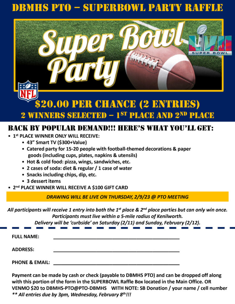 Kenilworth DBMS/HS PTO Super Bowl Party Raffle