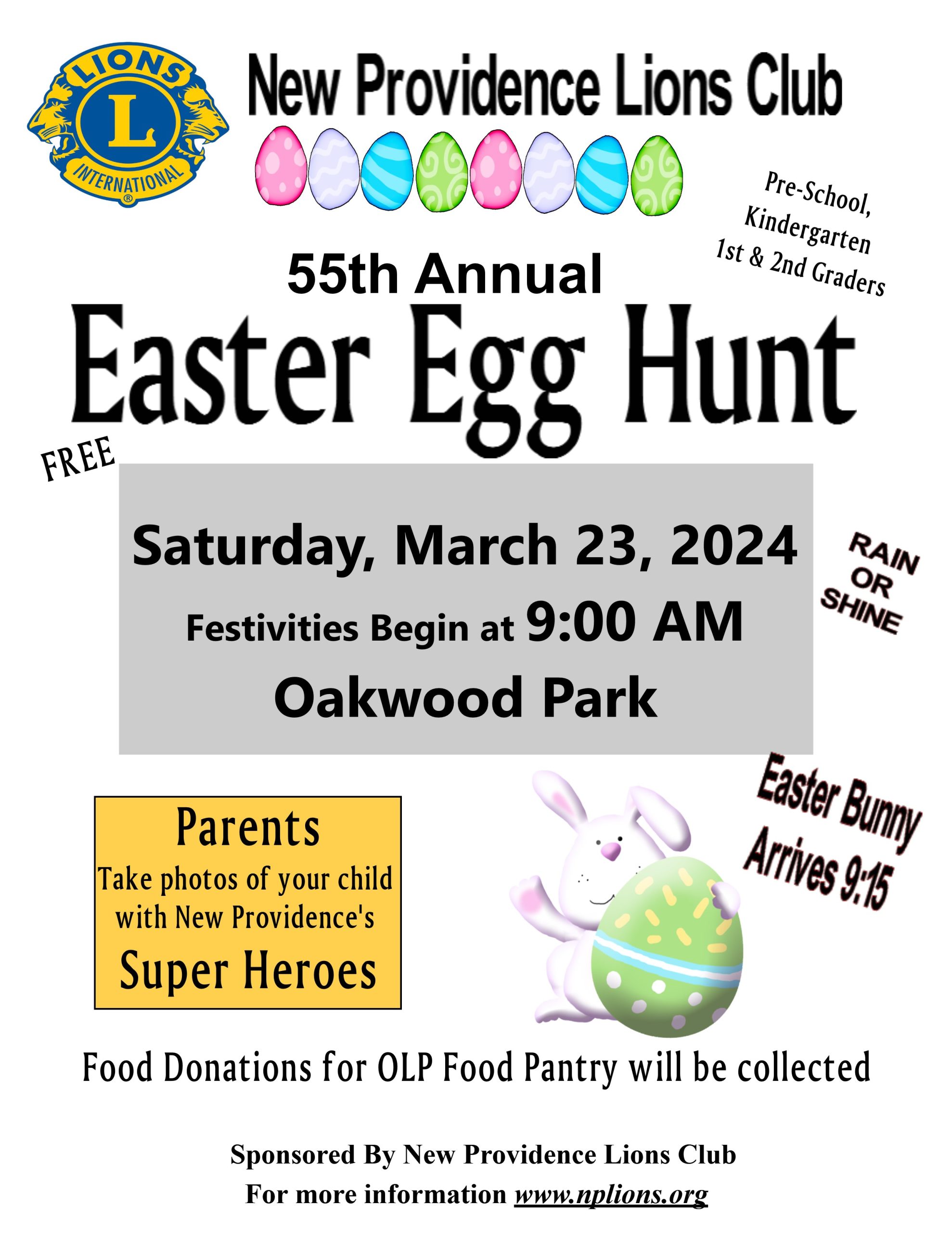 New Providence Lions Club 55th Annual Easter Egg Hunt – March 23rd