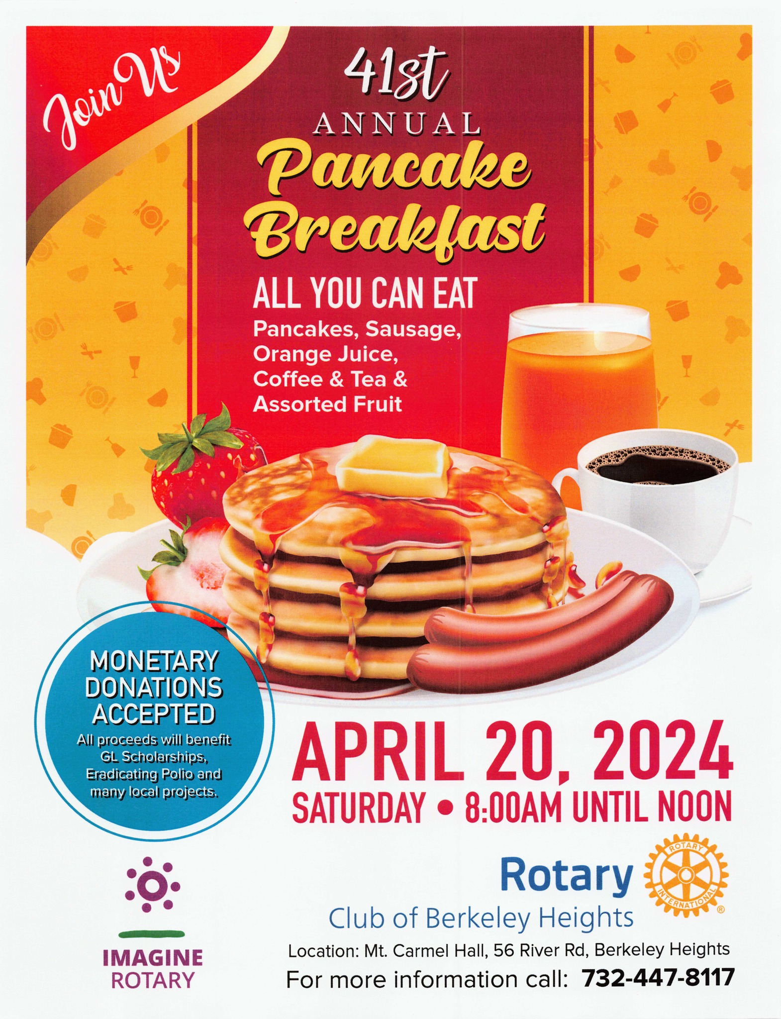 Berkeley Heights Rotary annual Pancake Breakfast – April 20th