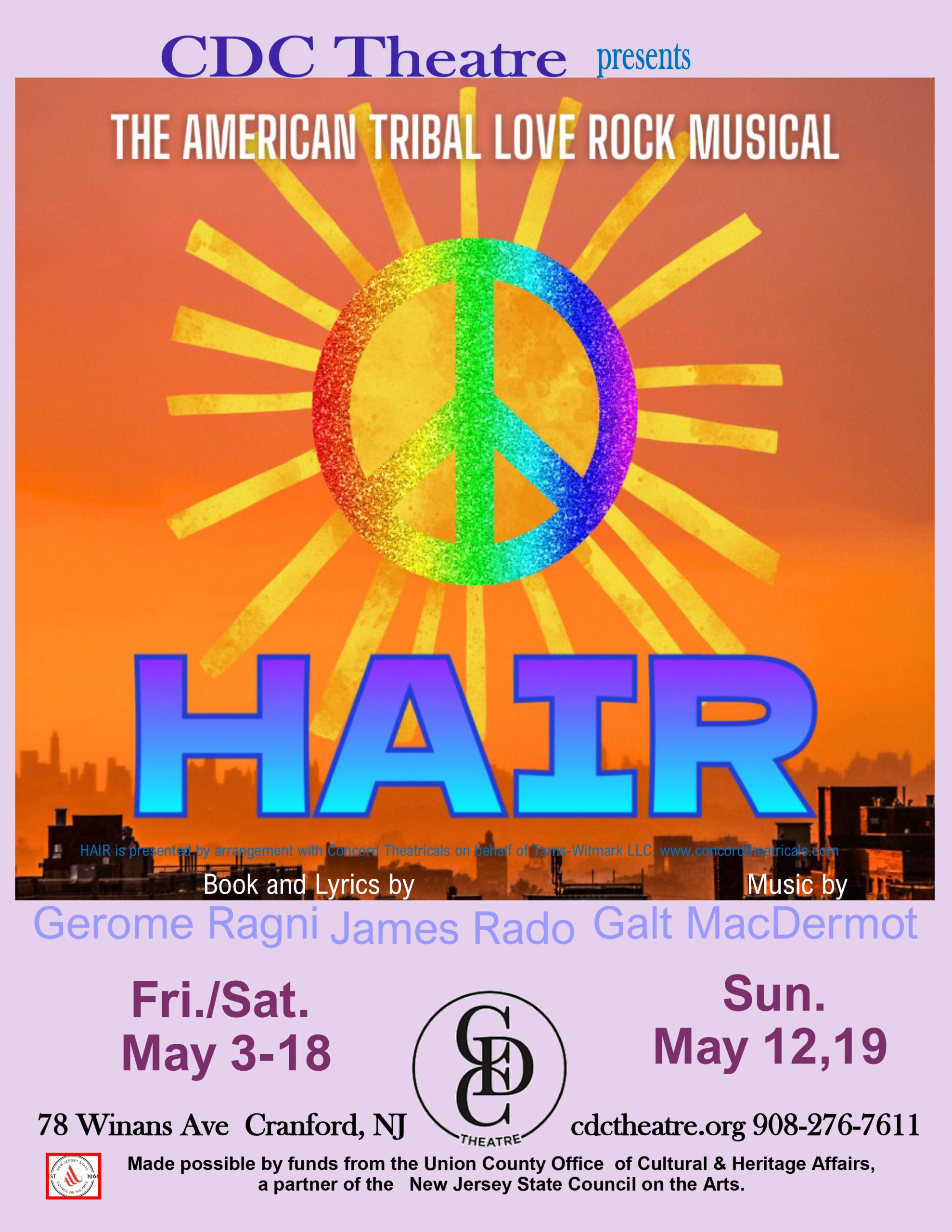Hair is coming to CDC Theatre in Cranford!