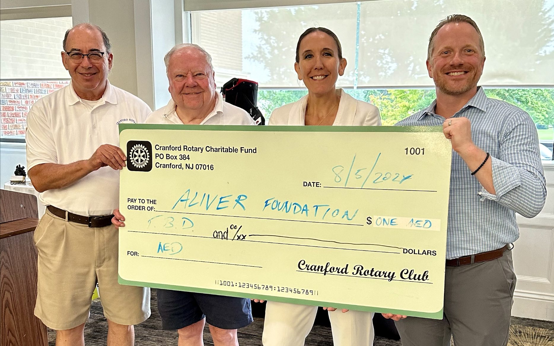 Rotary Club of Cranford’s Golf Tournament donation will fund lifesaving equipment